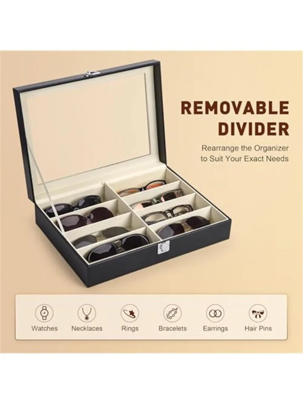 Sunglasses Organizer Case Eyeglass Storage Box Watch Jewelry Display Holder